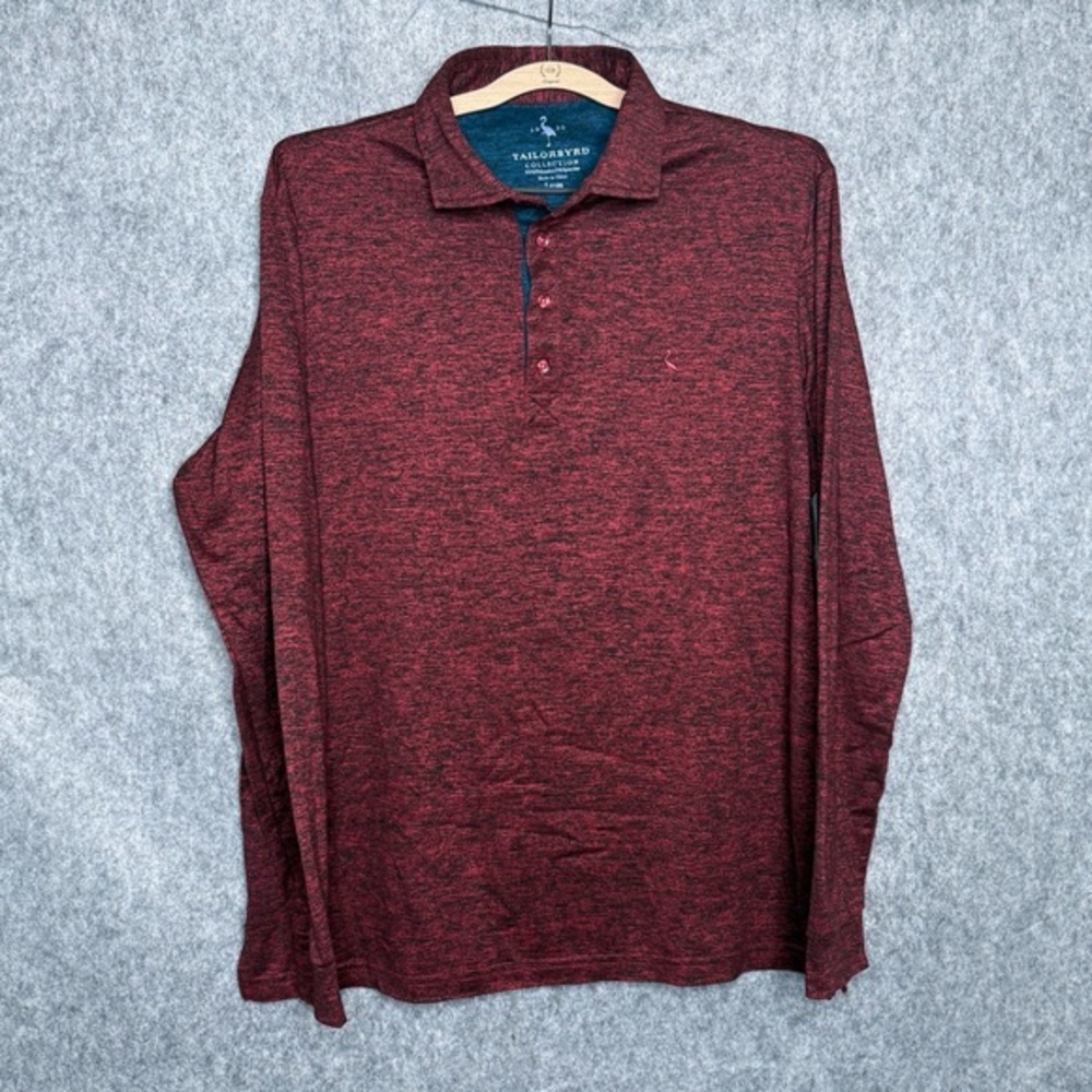 TAILORBYRD Red Heathered Slubbed Long Sleeve‎ Polo- Sz L